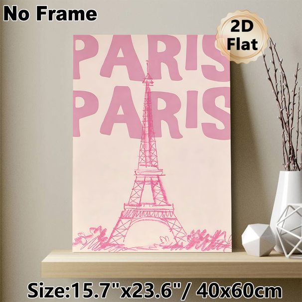 Paris Eiffel Tower Themed Painting Poster, Soft Pink Hand-drawn Style Poster, Gentle Romantic Piece Ideal For Bedroom, Living Room Wall Decor_maomaolike.com