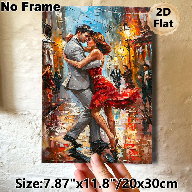 Tango Dancing Themed Painting Poster, Vibrant Impasto-style Couple Dancing In Bustling City Street Poster, Romantic Artistic Decor Option For Living_maomaolike.com