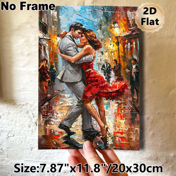 Tango Dancing Themed Painting Poster, Vibrant Impasto-style Couple Dancing In Bustling City Street Poster, Romantic Artistic Decor Option For Living_maomaolike.com