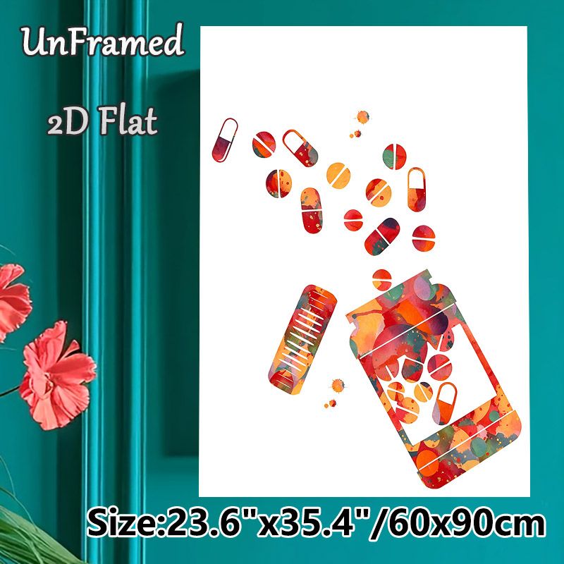 Medical Pills & Bottle Painting Poster, Vibrant Watercolor Medical Themed Poster, Artistic Healthcare-inspired Decor Ideal For Clinic, Medical Office_maomaolike.com