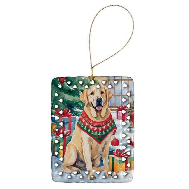 Yellow Labrador Retriever Christmas Porcelain Ornament Christmas Tree Hanging Decorations For Home Christmas Holiday, Rectangle, Gift, Multicolor_maomaolike.com