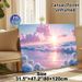 Pastel Coastal Sunset With Hydrangeas Painting Poster, Dreamy Glittery Seaside Scene Poster, Soft Calming Visual Ideal For Bedroom And Living Room_maomaolike.com