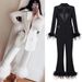 Women's clothing Internet celebrity style ostrich feather stitching suit two-piece suit temperament dress women's style trousers_maomaolike.com