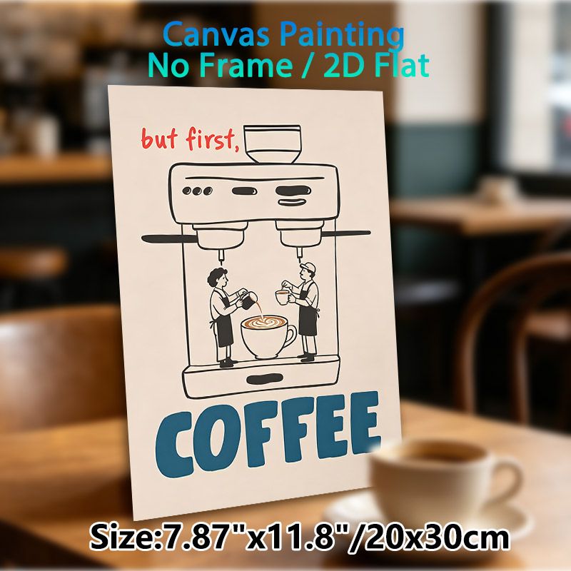 Coffee Themed Painting Poster, Minimalist Cartoon Barista & Coffee Machine Poster, Playful Coffee-focused Decor, Ideal For Coffee Shops, Kitchen And_maomaolike.com