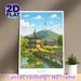 Seoul Traditional Scenery Landscape Painting Poster, Vibrant Oil-style Scenic Poster, Captivating View Of Classic Pavilions, Lake And Seoul Tower_maomaolike.com