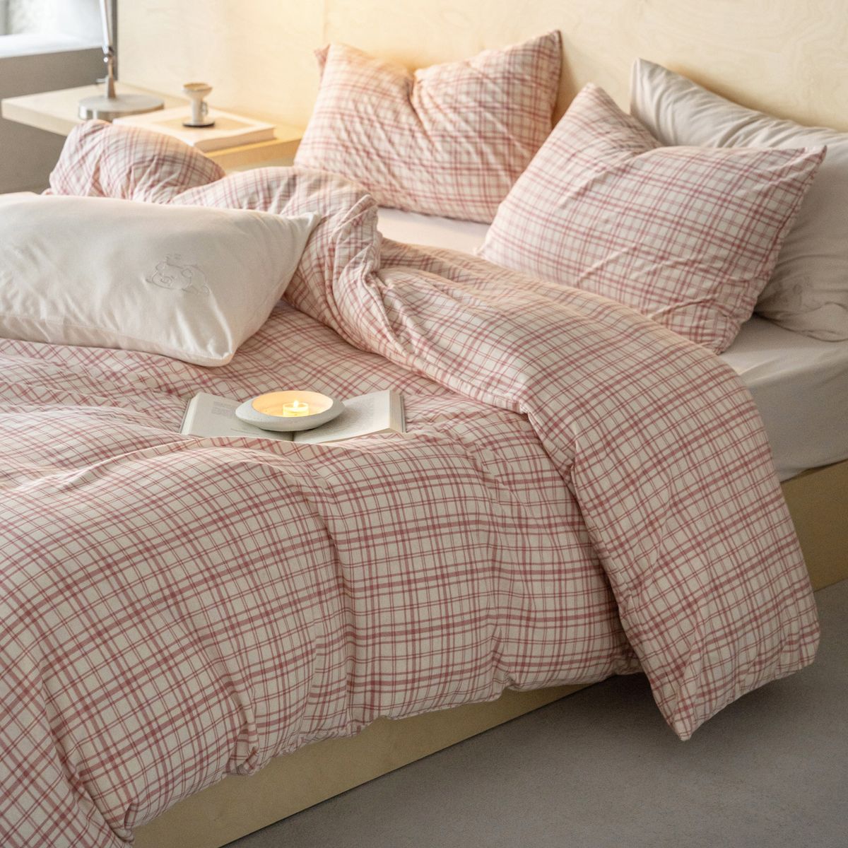 All-cotton Knitted Plaid Print Four-piece Pure Jersey Cotton Duvet Cover, Bed Sheet, Fitted Sheet Three-piece Set,_maomaolike.com