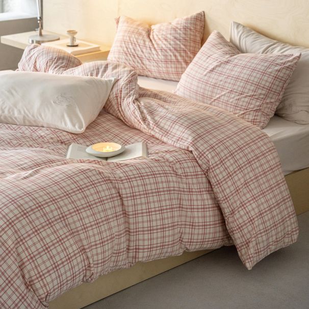 All-cotton Knitted Plaid Print Four-piece Pure Jersey Cotton Duvet Cover, Bed Sheet, Fitted Sheet Three-piece Set,_maomaolike.com