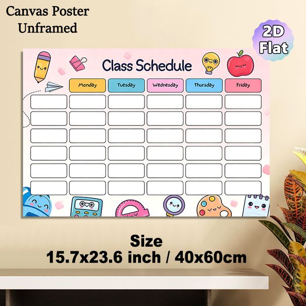 Class Schedule Painting Poster, Cute Cartoon Stationery-themed Poster, Clear Structured Layout To Organize Daily Courses Ideal For Classroom_maomaolike.com