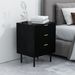 WOODEEM Fluted Black Nightstand 3 Drawers, 19" Small Bedroom 26" Tall Bedside Night Stand, Mid Century Modern Bed Side Couch End Table Living Room, Light Gold Handle_maomaolike.com