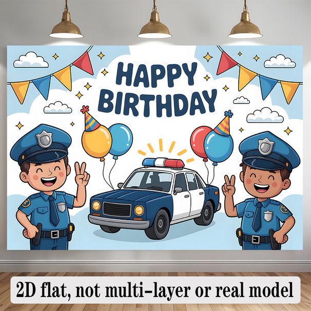 Police Car Birthday Party Banner - 2D Flat Polyester Backdrop, Wall Hanging Photo Props, Police Theme Party Decor_maomaolike.com