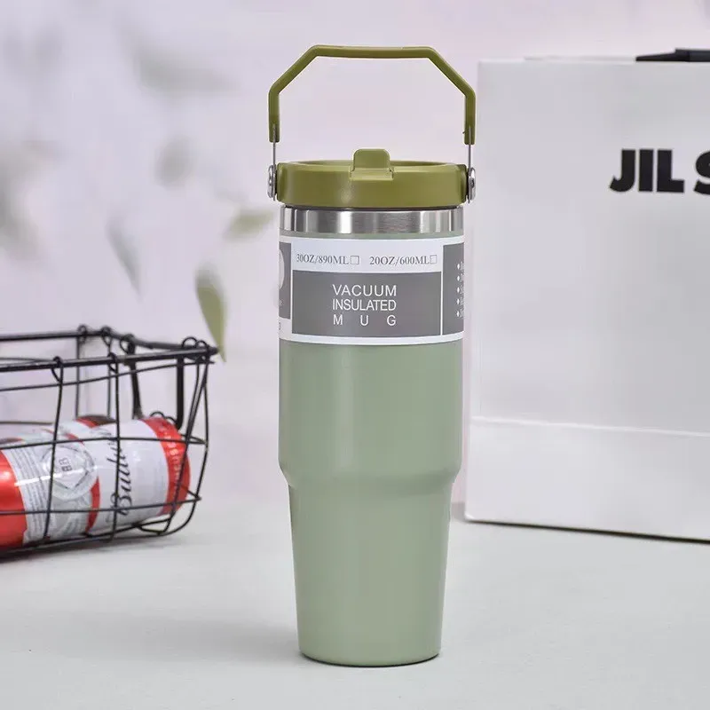 30 Oz Stainless Steel Thermos Mug Tritan Material Double Layer Vacuum Insulation Tape Handle, Perfect For Iced And Hot_maomaolike.com