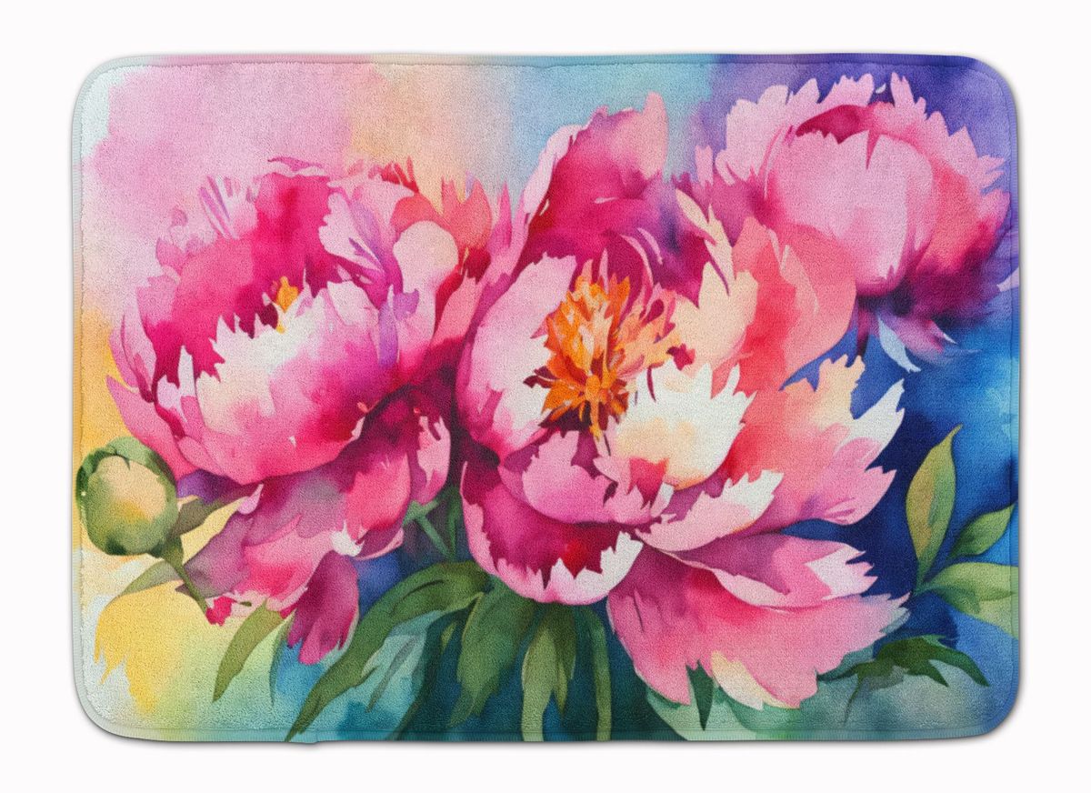 Peonies In Watercolor Memory Foam Kitchen Mat Machine Washable Anti-Fatigue Mat Cushion Comfort Bath Mat Or Kitchen Rug_maomaolike.com