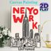 New York City Skyline Painting Poster, Bold Red Lettering & Hand-drawn Line Art Poster, Chic Urban Decor Ideal For Living Room, Office, Bedroom_maomaolike.com