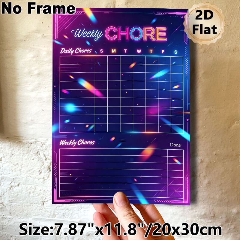 Weekly Chore Chart Painting Poster, Vibrant Neon Cyberpunk Style Poster, Practical Planner To Organize Daily And Weekly Chores, Suitable For Home_maomaolike.com