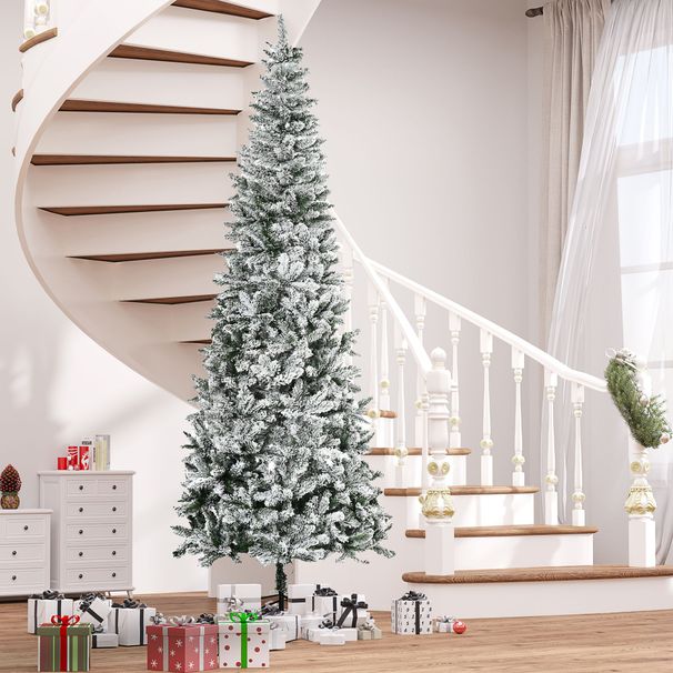 9 Ft Unlit Snow-Flocked Slim Pine Artificial Christmas Tree With Realistic Branches And 1084 Tips_maomaolike.com