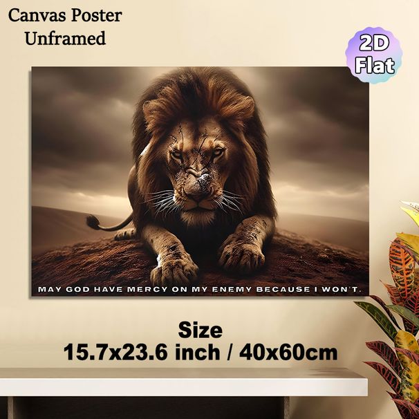 Battle-Scarred Lion Painting Poster, Dramatic Dark-Toned Realistic Scarred Lion Scene Poster, Impactful Design With Bold Motivational Quote, Ideal For_maomaolike.com