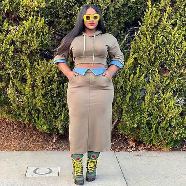 Women's Clothing casual hooded long sleeved sweatshirt denim splicing slit skirt suit_maomaolike.com
