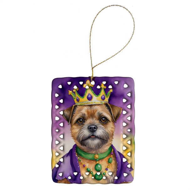 Border Terrier King Of Mardi Gras Porcelain Ornament Christmas Tree Hanging Decorations For Home Christmas Holiday, Rectangle, Gift, Multicolor_maomaolike.com