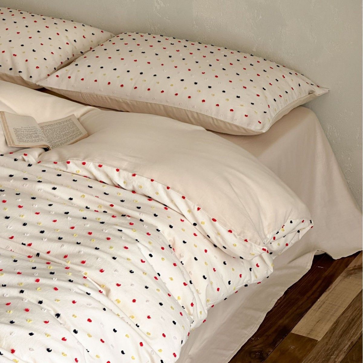 1 Nordic Fresh Striped Cotton Yarn-Dyed Double-Layer Yarn Four-Piece Set Cute Puppy Embroidery Loose Washed Gauze_maomaolike.com