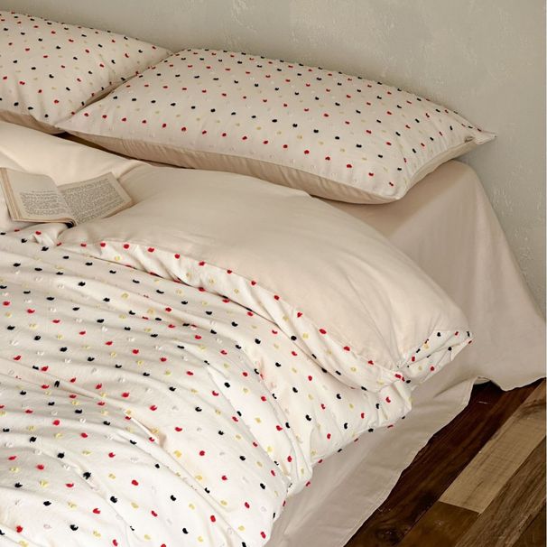 1 Nordic Fresh Striped Cotton Yarn-Dyed Double-Layer Yarn Four-Piece Set Cute Puppy Embroidery Loose Washed Gauze_maomaolike.com
