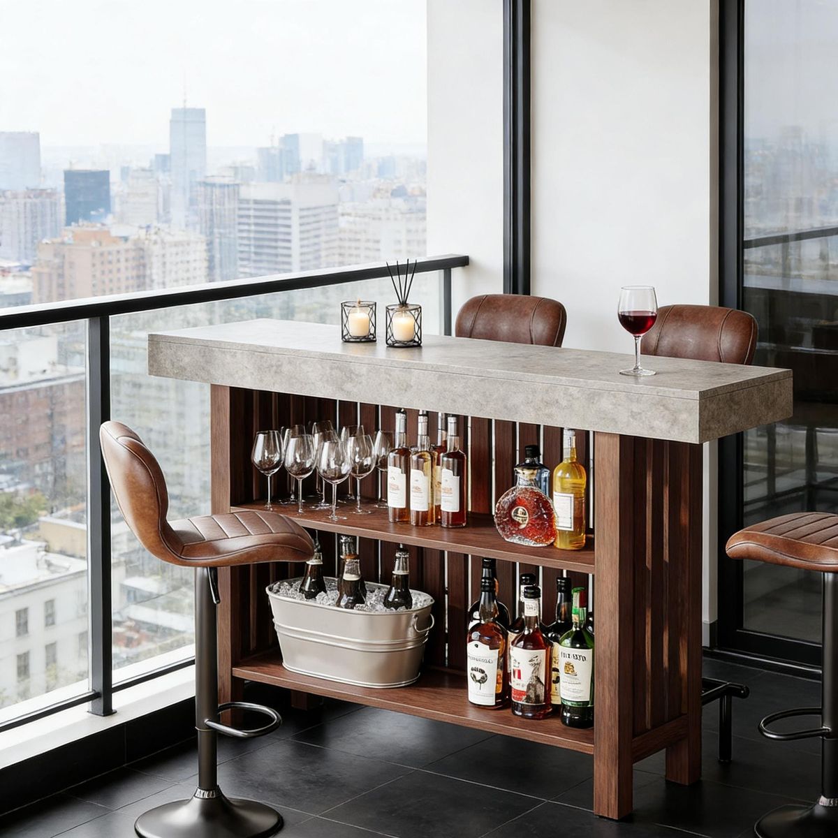 Home Bar Unit, Modern 2-Tier Bar Table With Footrest_maomaolike.com