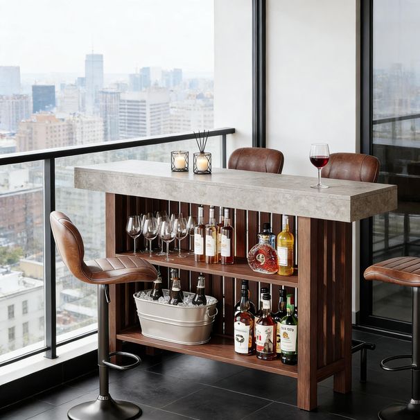 Home Bar Unit, Modern 2-Tier Bar Table With Footrest_maomaolike.com