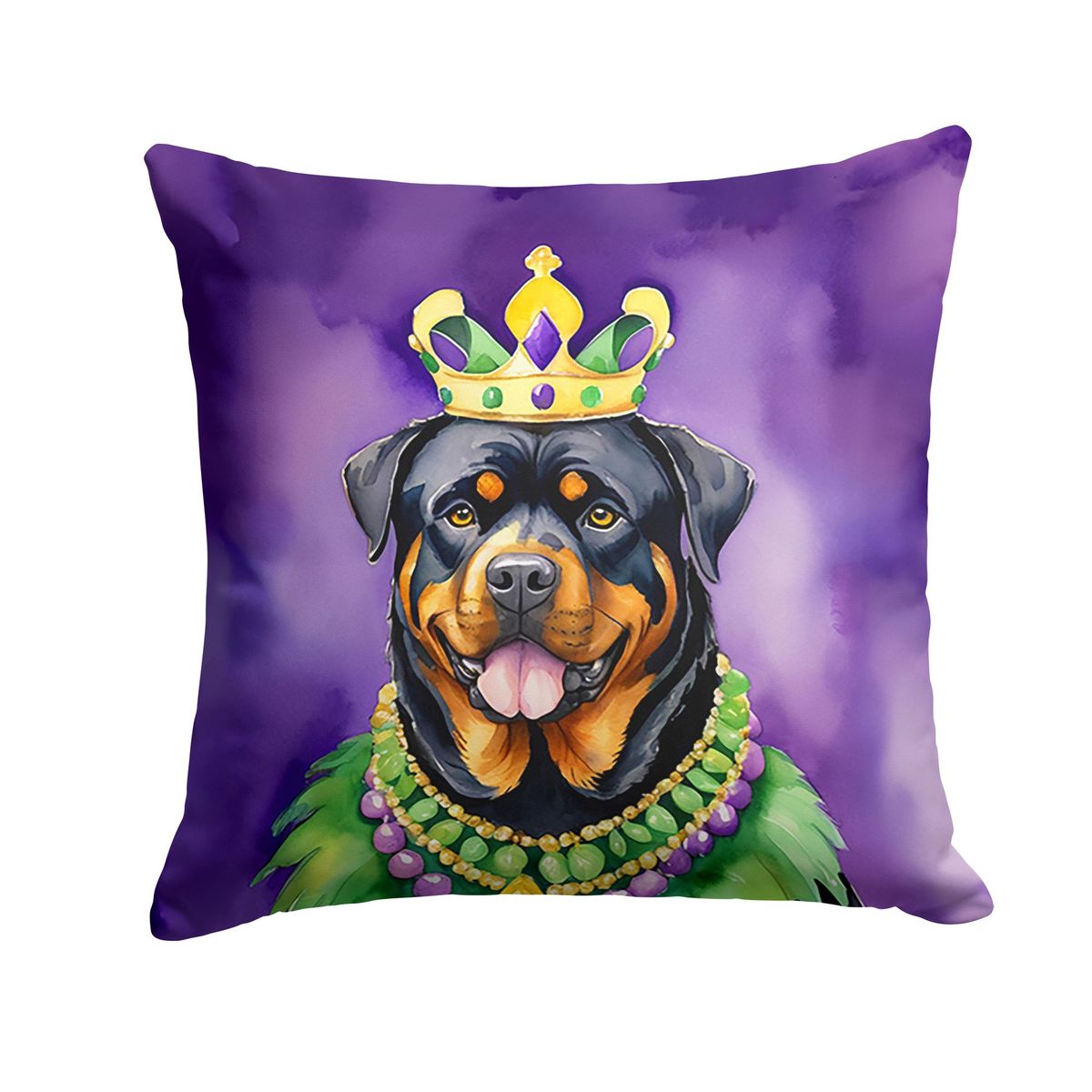 Rottweiler King Of Mardi Gras Throw Pillow Machine Washable, Indoor Outdoor Decorative Pillow For Couch, Bed Or Patio, 18Hx18W_maomaolike.com