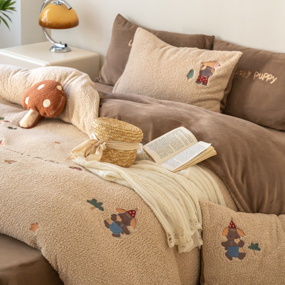 Fleece-Lined Thickened Autumn Winter Warm Milk Velvet Four-Piece Set Double-Sided Coral Fleece Duvet Cover Cute Cartoon Puppy Anti_maomaolike.com