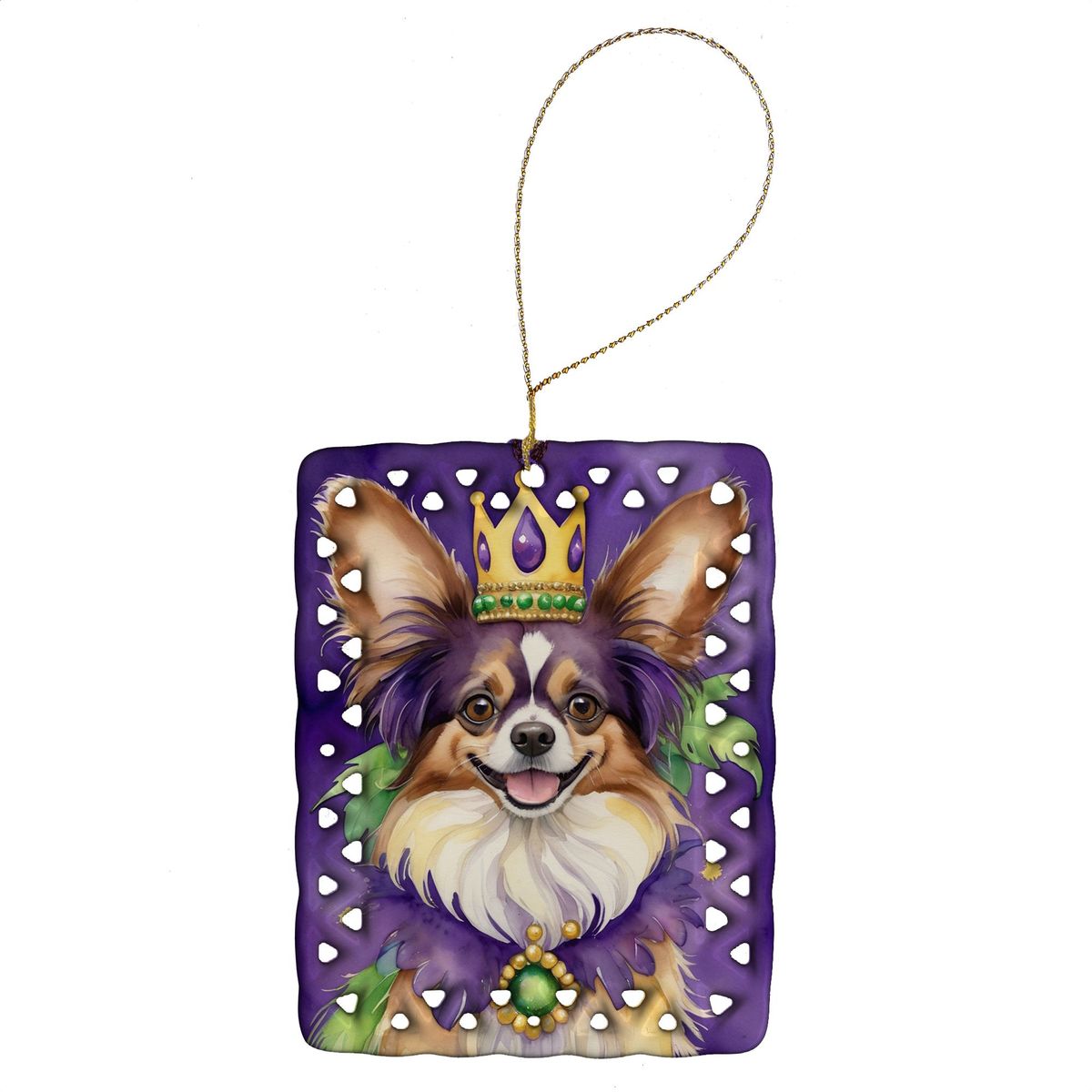 Papillon King Of Mardi Gras Porcelain Ornament Christmas Tree Hanging Decorations For Home Christmas Holiday, Rectangle, Gift, Multicolor_maomaolike.com