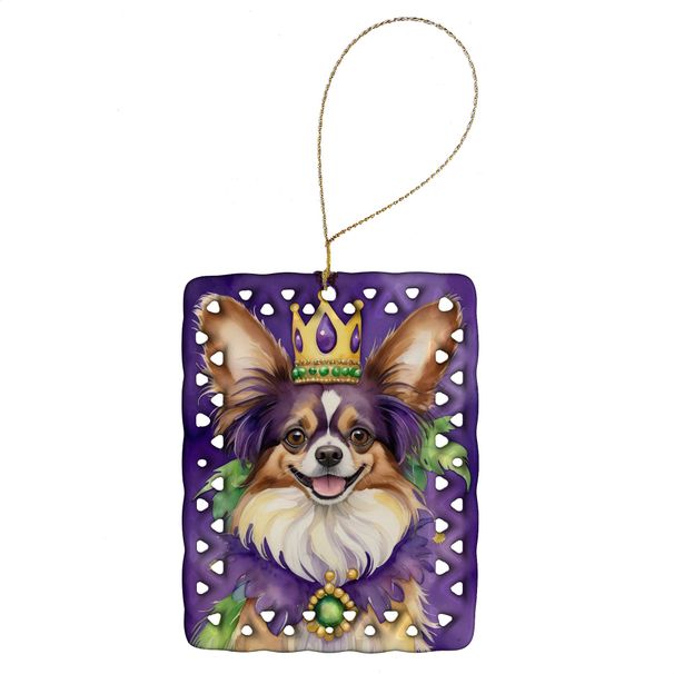 Papillon King Of Mardi Gras Porcelain Ornament Christmas Tree Hanging Decorations For Home Christmas Holiday, Rectangle, Gift, Multicolor_maomaolike.com