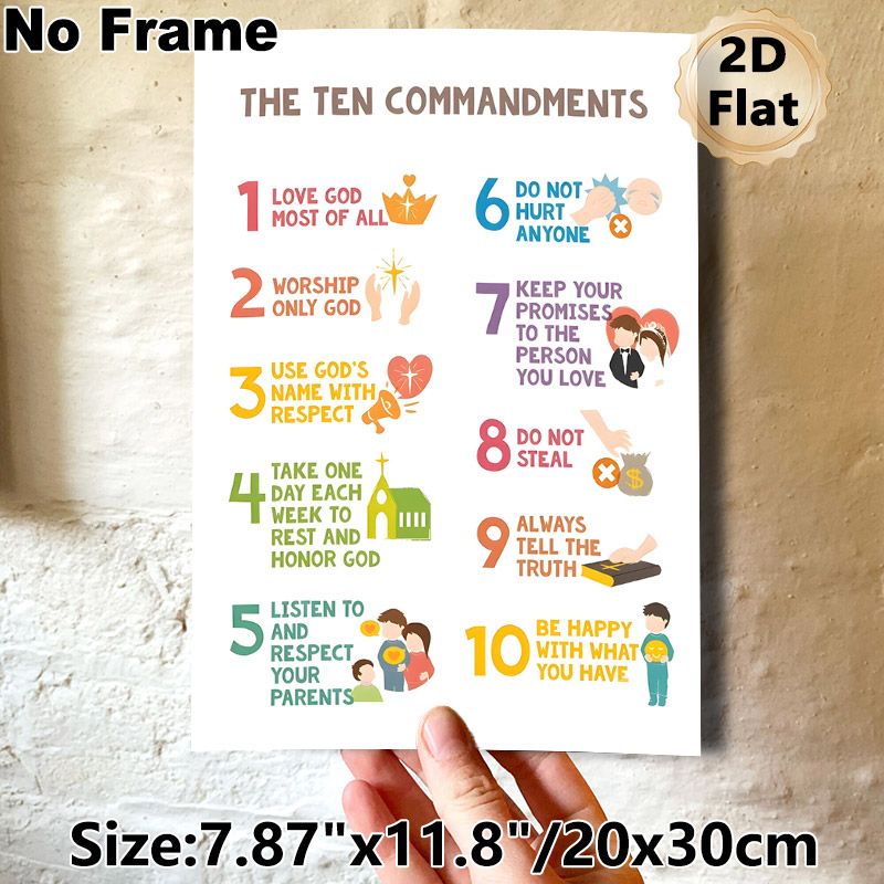 Ten Commandments Painting Poster, Colorful Cartoon-style Illustrated Poster, Offers Clear Moral Guidance, Suitable For Church And Home Wall Decor_maomaolike.com