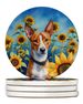 Basenji In Sunflowers Large Sandstone Coasters Pack Of 4 Absorbent Round Coasters Decor Gifts For Men Or Women, 4 In, Multicolor_maomaolike.com
