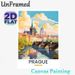 Prague Cityscape Painting Poster, Warm-toned Stylized Historic Riverside Scene Poster, Charming European Urban View Ideal For Living Room, Office Wall_maomaolike.com