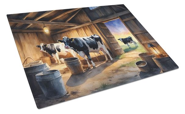 Cows Evening Milking Time Glass Cutting Board Decorative Tempered Glass Kitchen Cutting And Serving Board Large Size Chopping Board_maomaolike.com