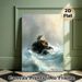 Seaside Cottage On Rock Painting Poster, Soft-toned Impressionist Stormy Sea Scene Poster, Calming Dramatic Coastal Artwork Ideal For Living Room_maomaolike.com