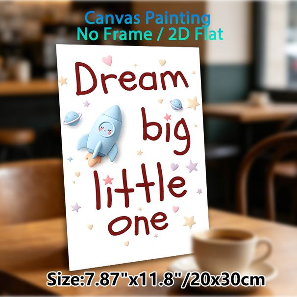 Space Rocket Inspirational Quote Painting Poster, Cute Pastel Cartoon Space Poster, With "Dream Big Little One" Text, Stars And Planets, Warm_maomaolike.com
