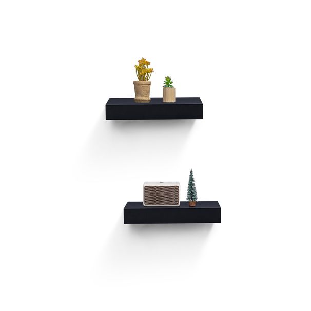 Floating Shelves 14.96" Wall Mounted Wood Shelves For Bathroom, Bedroom, Living Room, Kitchen, Hanging Shelf For Books/Storage/Decor With Invisible Brackets, Black_maomaolike.com