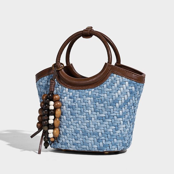 Unique Woven Denim Basket Handbag 2026 Fashion New Single Shoulder Trendy Crossbody Women's Bag_maomaolike.com