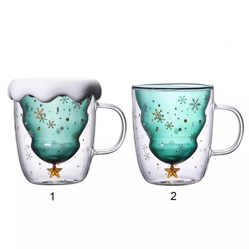 300ml Creative Double-Layer Glass Tree Star Explosion-proof Insulation Mug Christmas Gifts Design Water Cup_maomaolike.com
