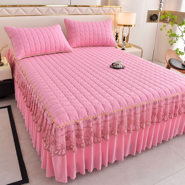 European Quilted Single Piece 2024 New Style Covering Ugly Hemline Bright Red Bed Skirt Dustproof Mattress Cover_maomaolike.com