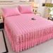 European Quilted Single Piece 2024 New Style Covering Ugly Hemline Bright Red Bed Skirt Dustproof Mattress Cover_maomaolike.com
