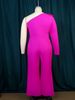 Women's oblique collar ruffle jumpsuit Commuter style high waist casual tights Jumpsuit_maomaolike.com