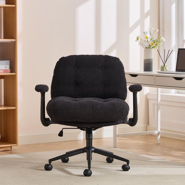 Cross Legged Office Chair With Flip-Up Arms, Adjustable Height Swivel Desk Chair, Wider & Thickened Cushion Ergonomic Rolling Chair For Home Office, Vanity, Study._maomaolike.com