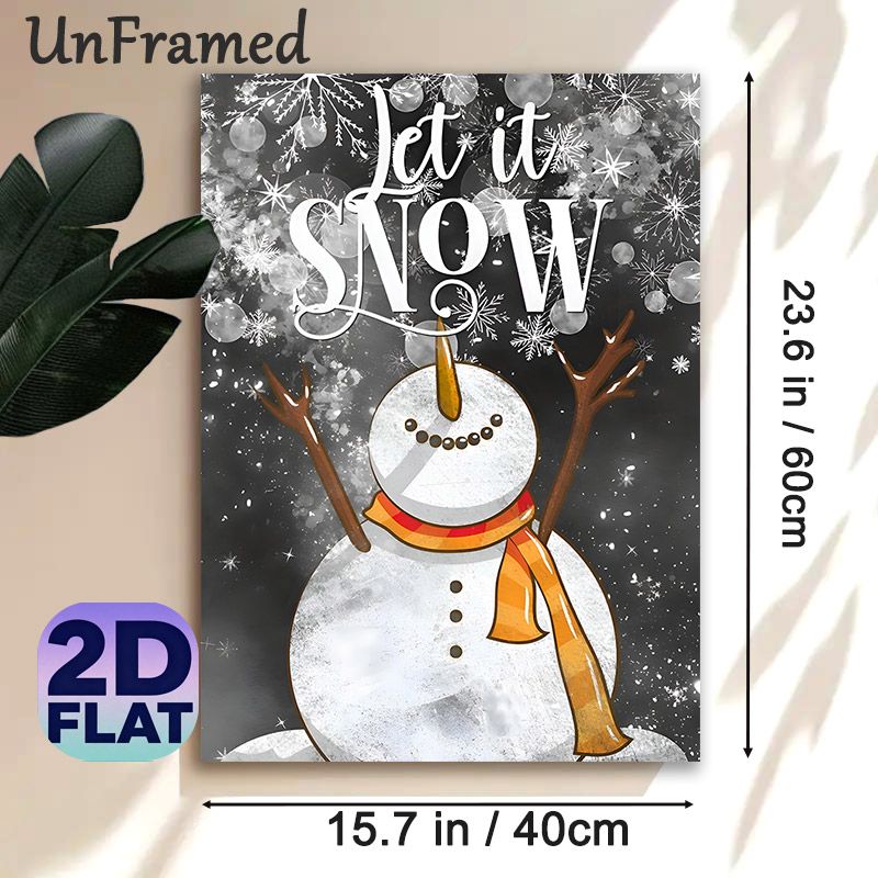 Snowman & "Let It Snow" Themed Painting Poster, Cozy Watercolor-style Snowman With Scarf Poster, Festive Winter Design With Snowflakes, Ideal For Home_maomaolike.com