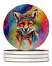 Hippie Animal Fox Large Sandstone Coasters Pack Of 4 Absorbent Round Coasters Decor Gifts For Men Or Women, 4 In, Multicolor_maomaolike.com