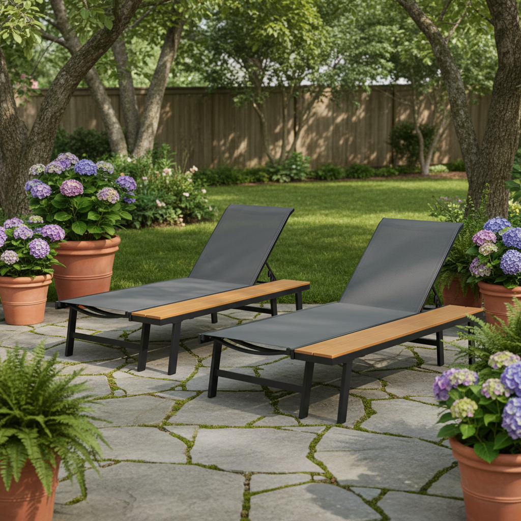 WATERLOO CHAISE LOUNGE WITH ATTACHED WOOD SIDE TABLE SET OF 2 62756.00BLKMP2_maomaolike.com