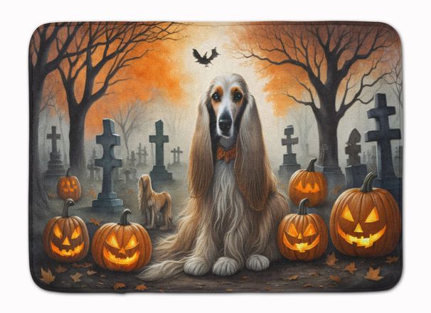Afghan Hound Spooky Halloween Memory Foam Kitchen Mat Machine Washable Anti-Fatigue Mat Cushion Comfort Bath Mat Or Kitchen Rug_maomaolike.com