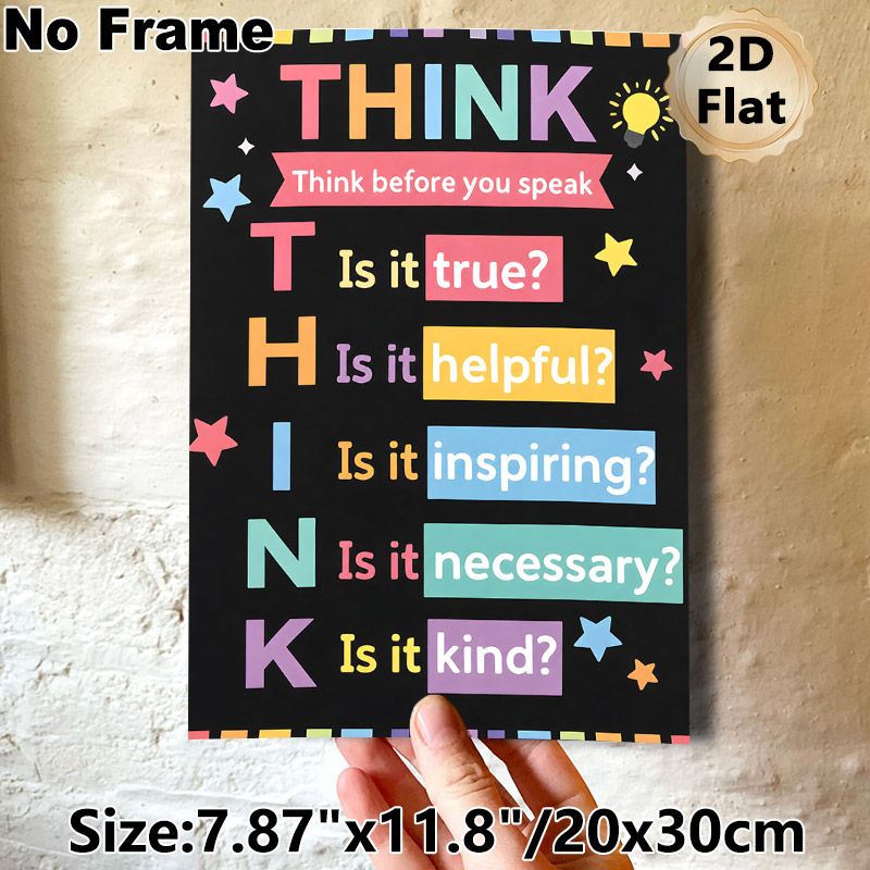 THINK Communication Guideline Painting Poster, Vibrant Typographic Motivational Poster, Encourages Thoughtful Communication, Ideal For Office, Study_maomaolike.com
