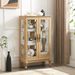 2 Doors Curio Cabinet With Tempered Glass Doors, Curio Cabinets With Mirrored Back Panel And Adjustable Shelves, Lighted Display Cabinet For Home, Office Light Bulb Included Cherry_maomaolike.com