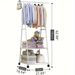 Stainless Steel Rolling Garment Rack With 2-Tier Shelves And 2 Hooks, Portable Metal And Plastic Clothes Organizer, Multipurpose Home Office Clothing Rack With Wheels_maomaolike.com